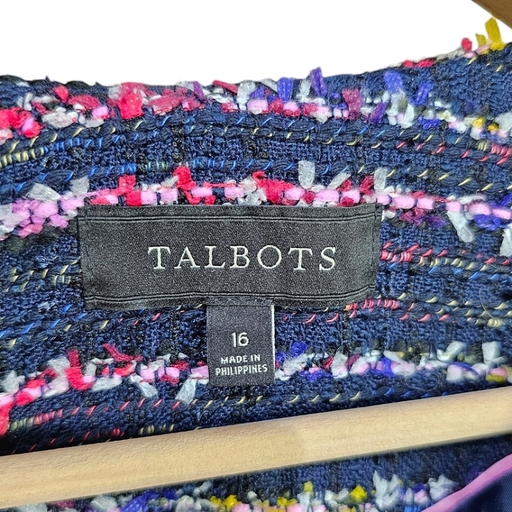 Talbots Fringe Tweed Blazer Jacket 16 Women Black Rainbow Career Business Casual - Picture 12 of 13